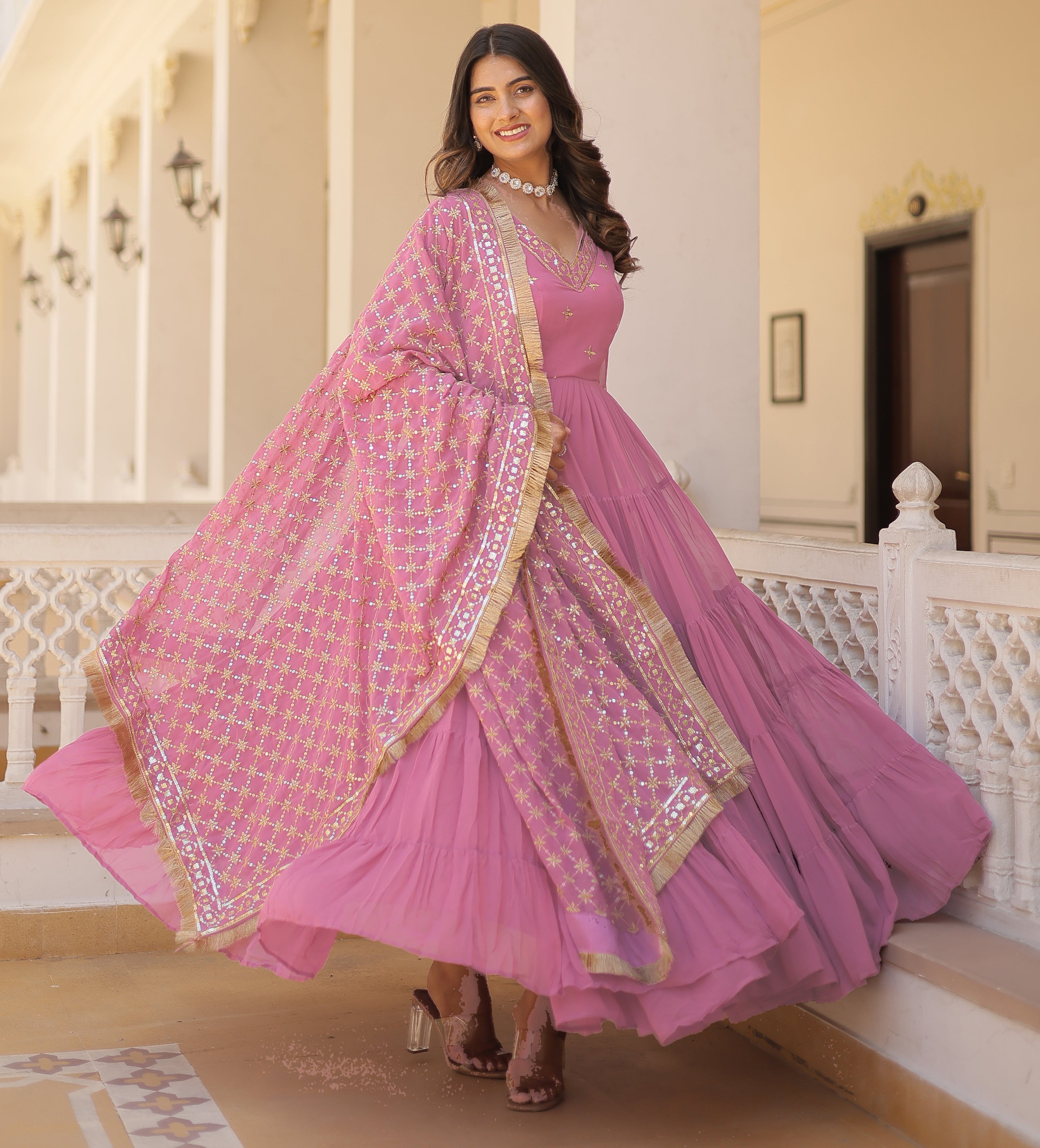 Flared Anarkali Suit Set with Dupatta