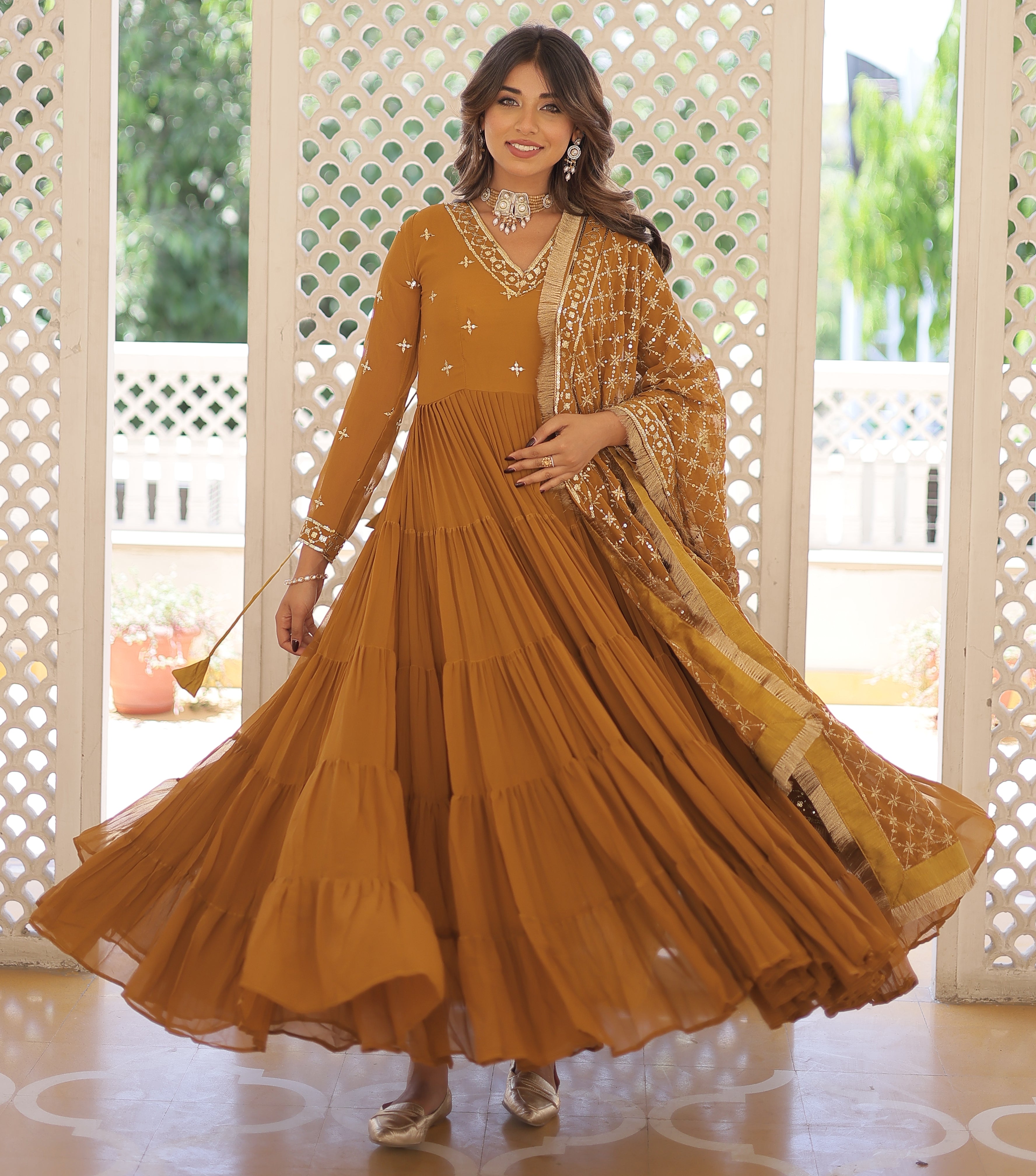 Flared Anarkali Suit Set with Dupatta