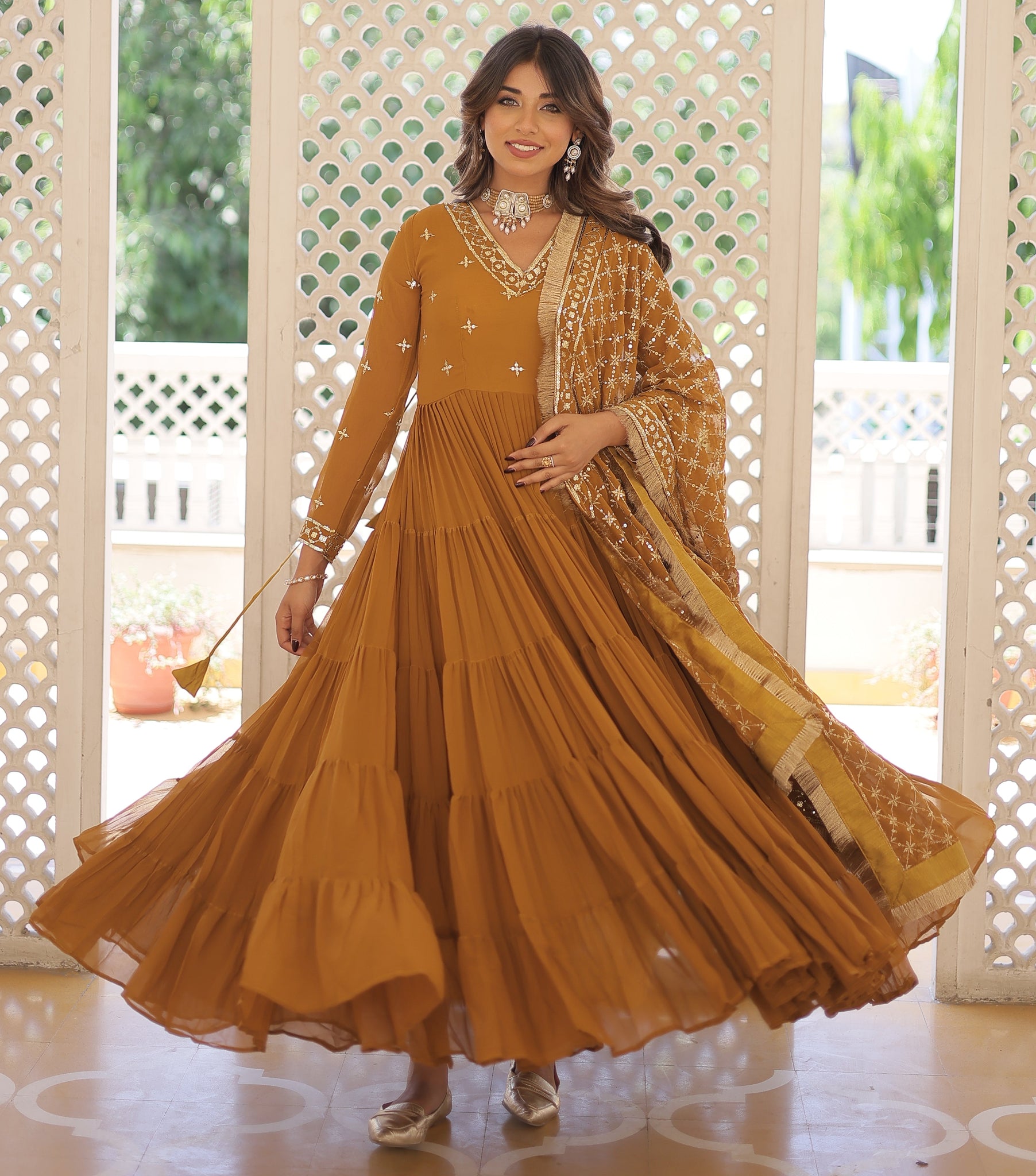 Ready To Wear Georgette Yellow Gown Set