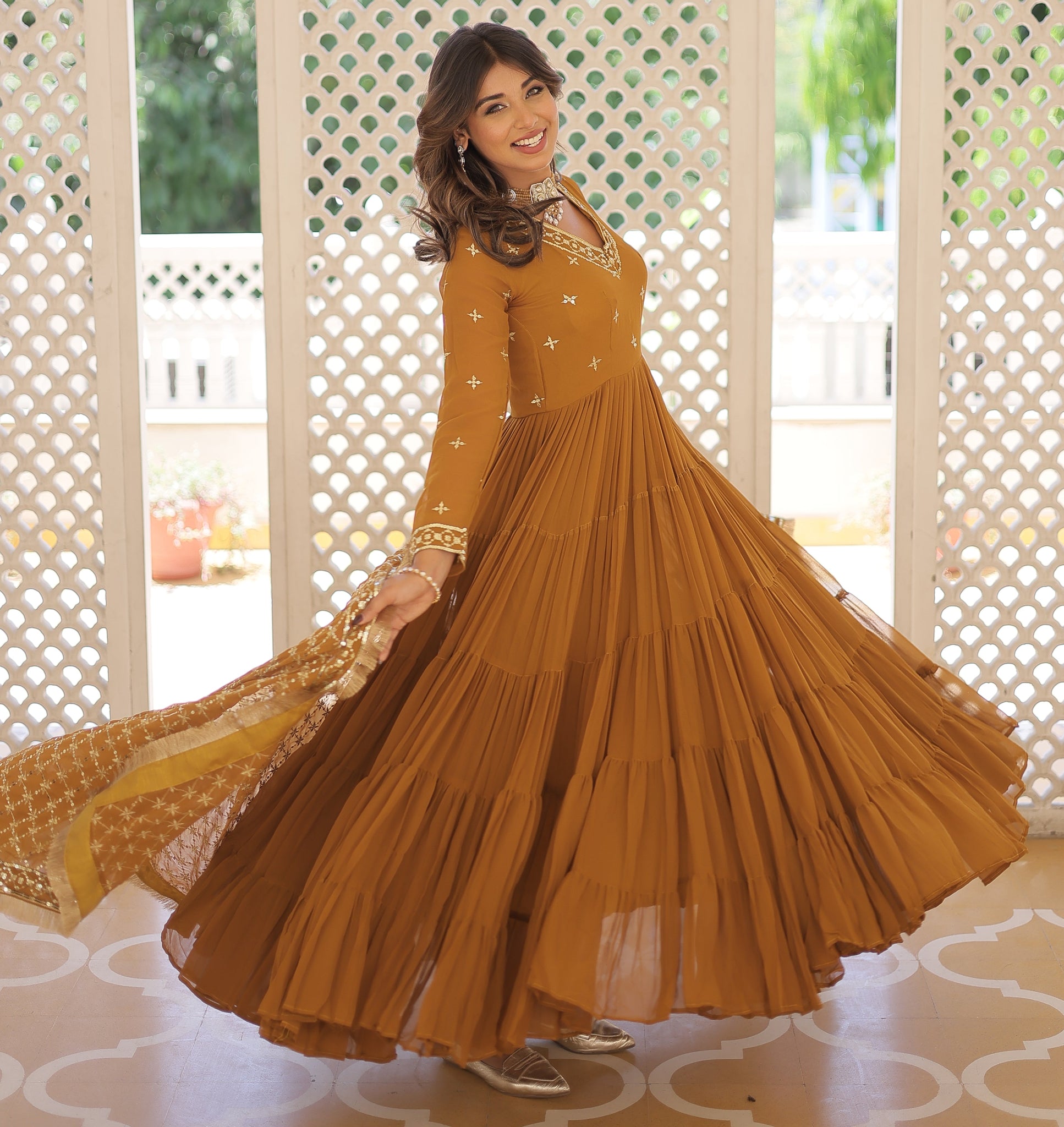 Ready To Wear Georgette Yellow Gown Set