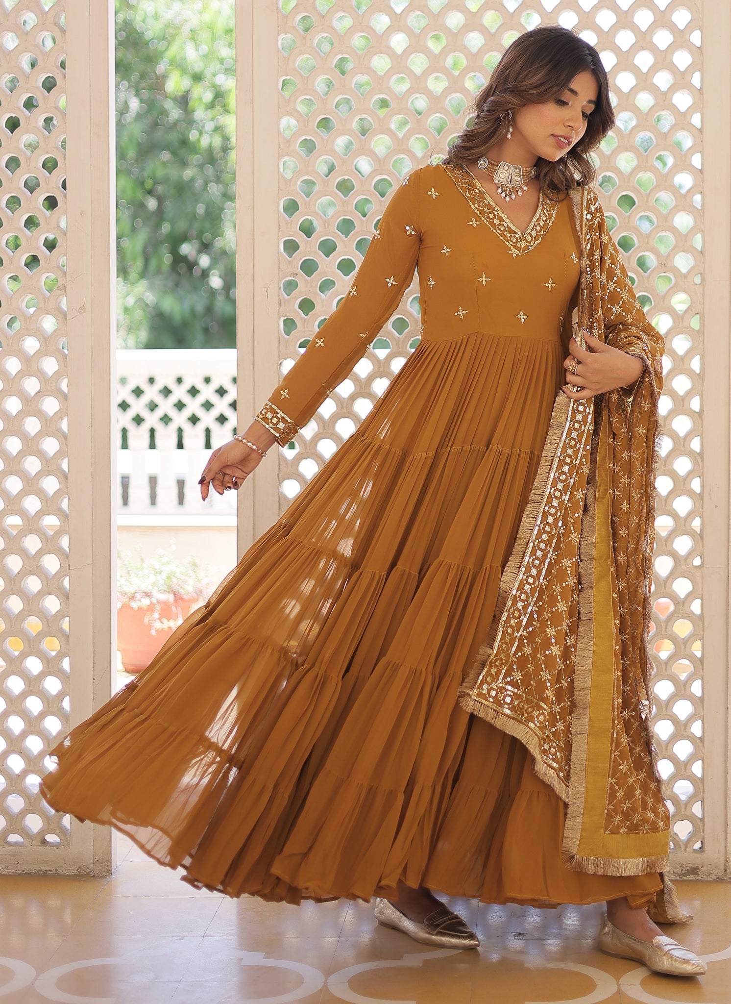 Ready To Wear Georgette Yellow Gown Set