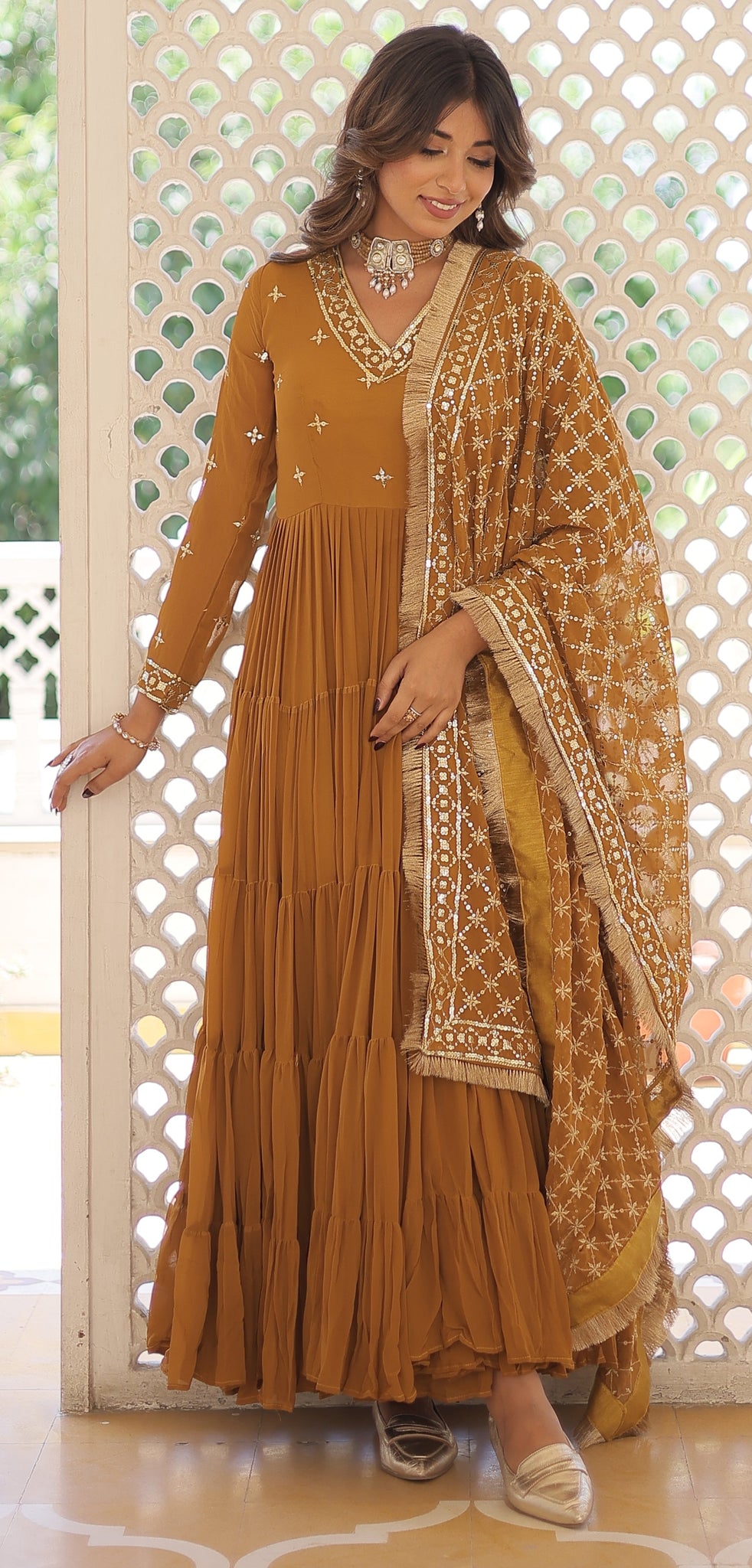 Ready To Wear Georgette Yellow Gown Set