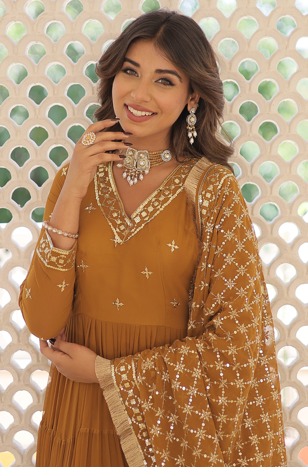 Flared Anarkali Suit Set with Dupatta