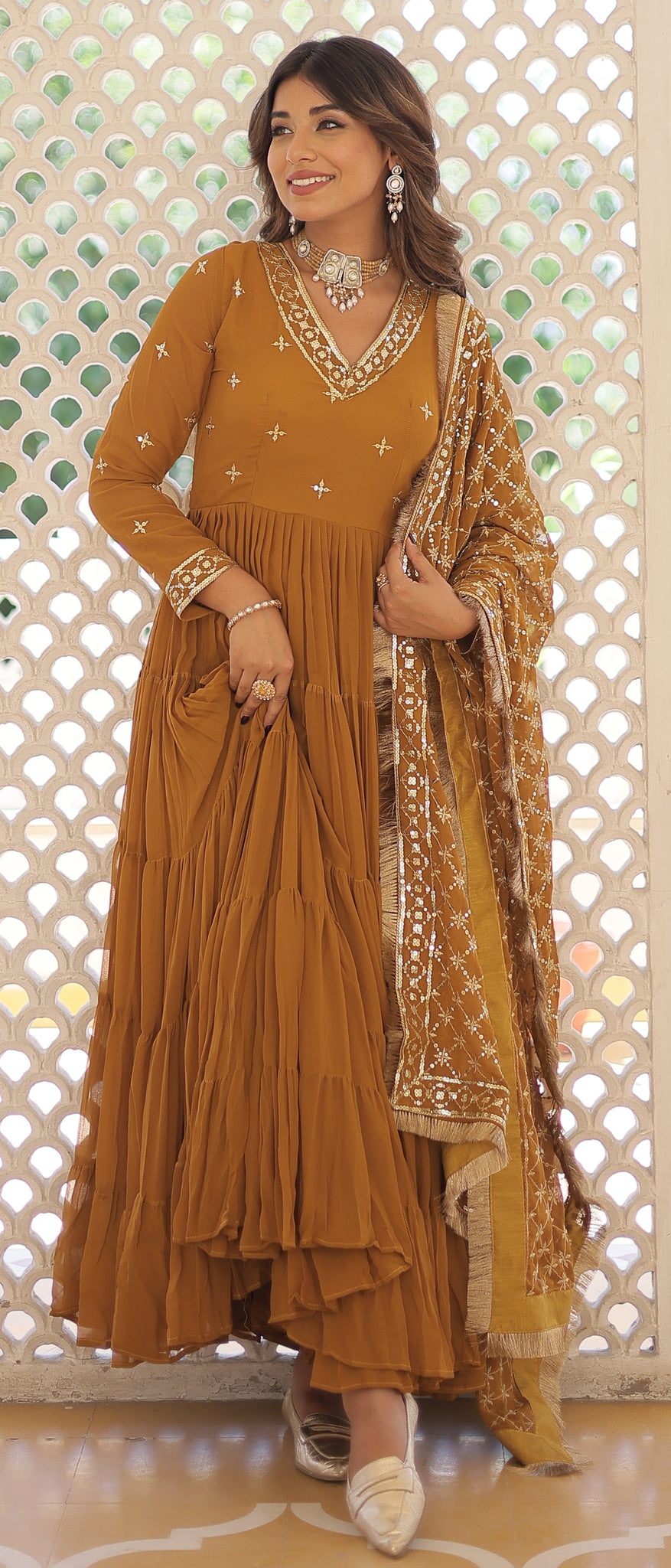 Ready To Wear Georgette Yellow Gown Set