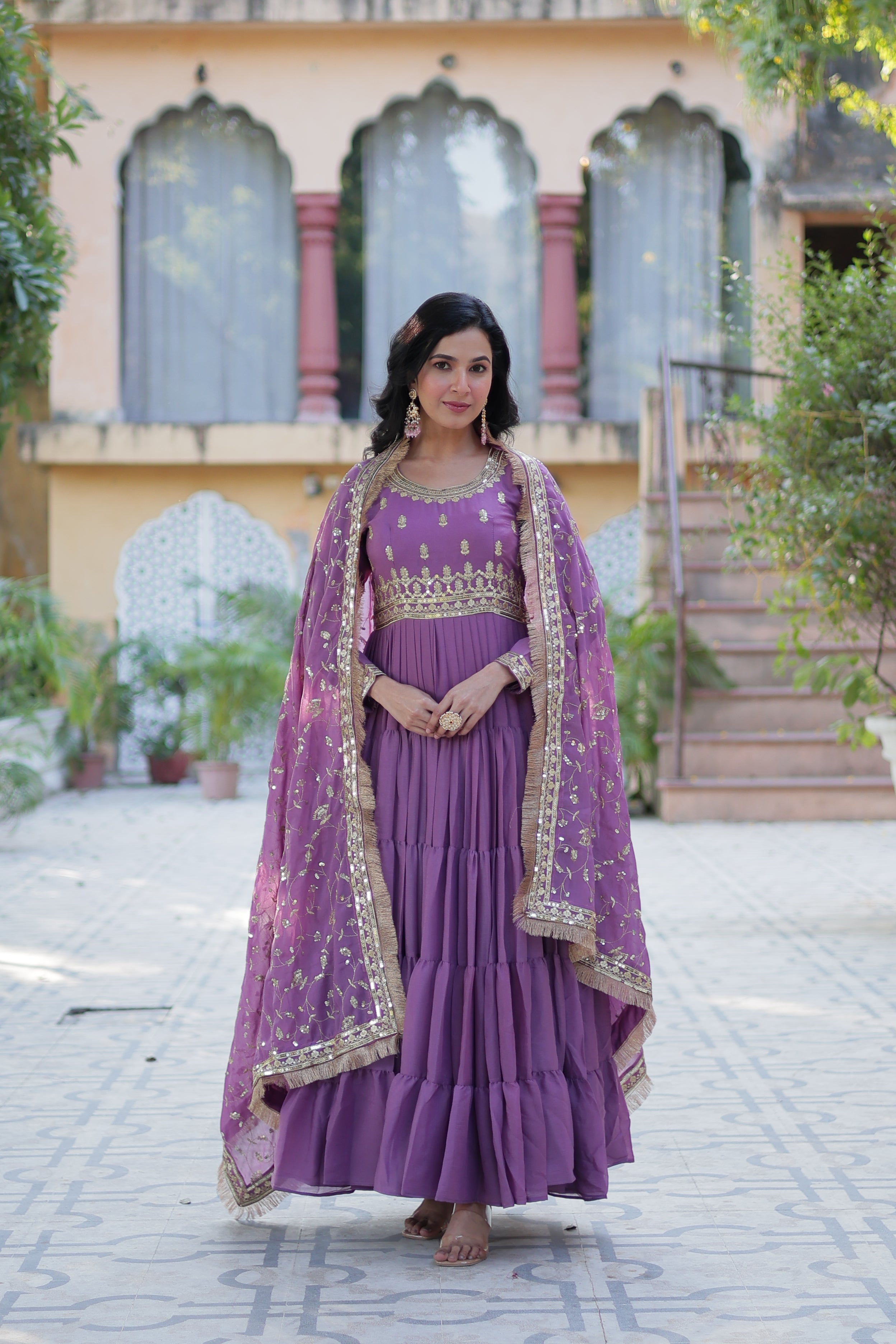 Elegant Purple Anarkali Kurti with Dupatta for Women
