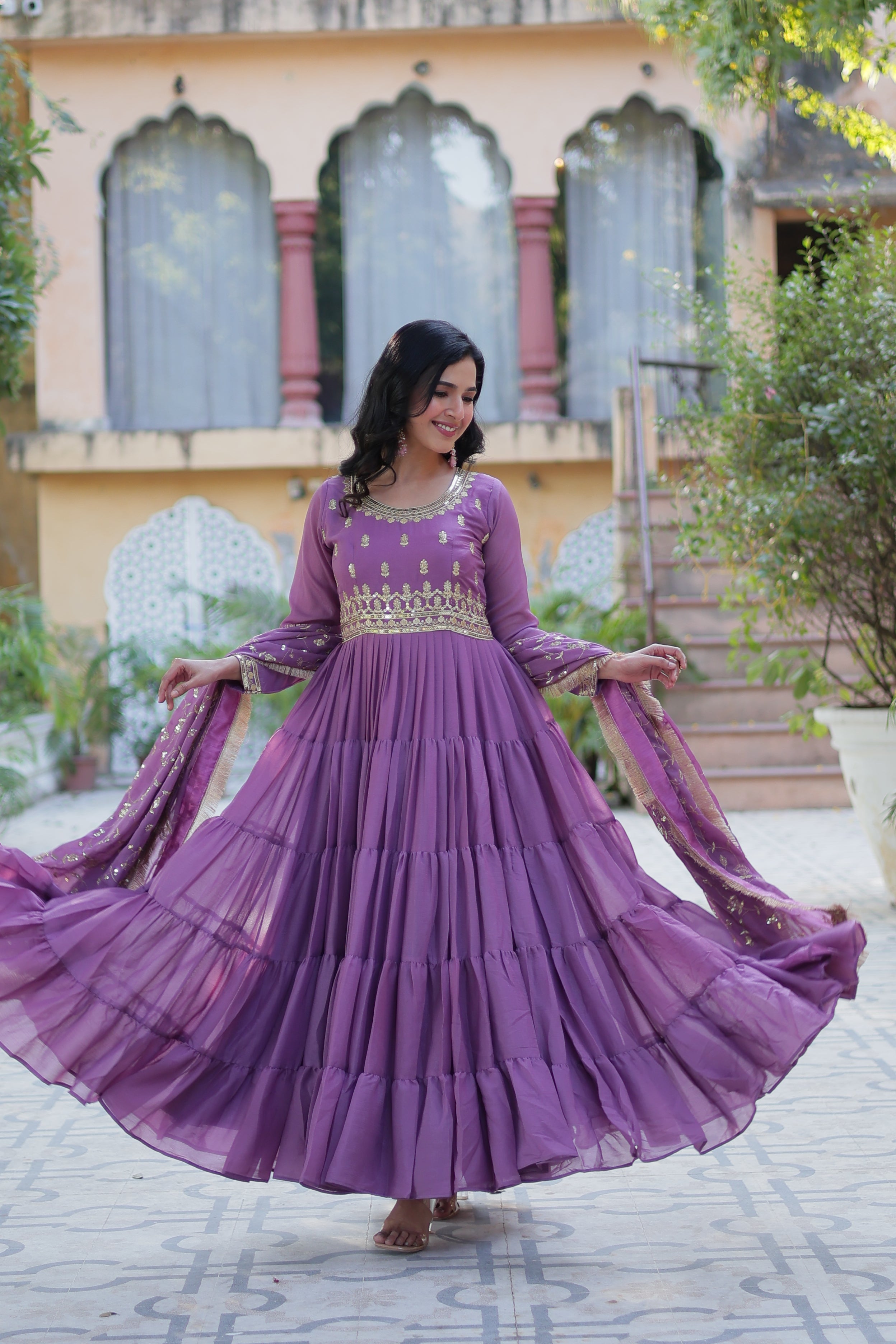 Elegant Purple Anarkali Kurti with Dupatta for Women