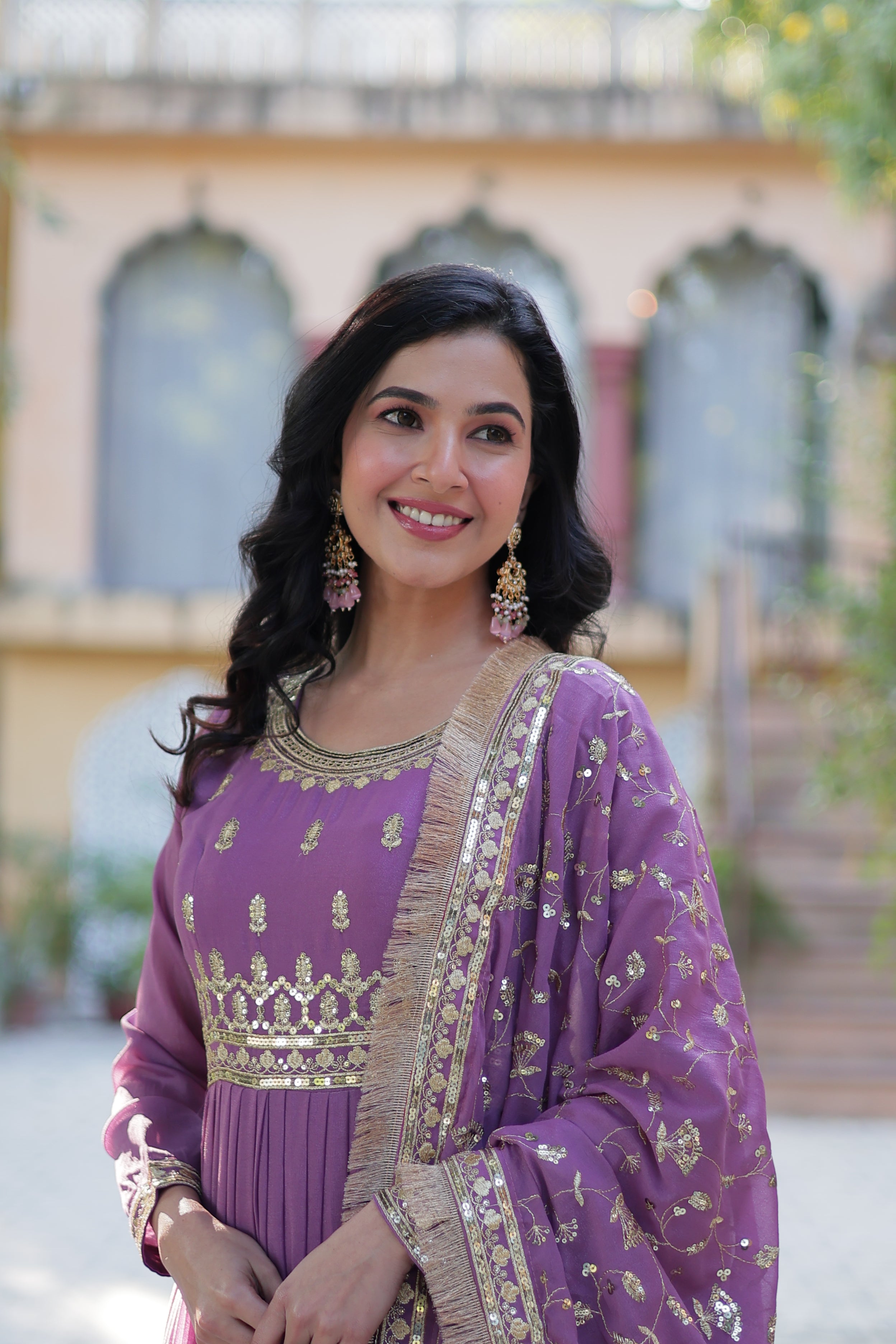 Elegant Purple Anarkali Kurti with Dupatta for Women