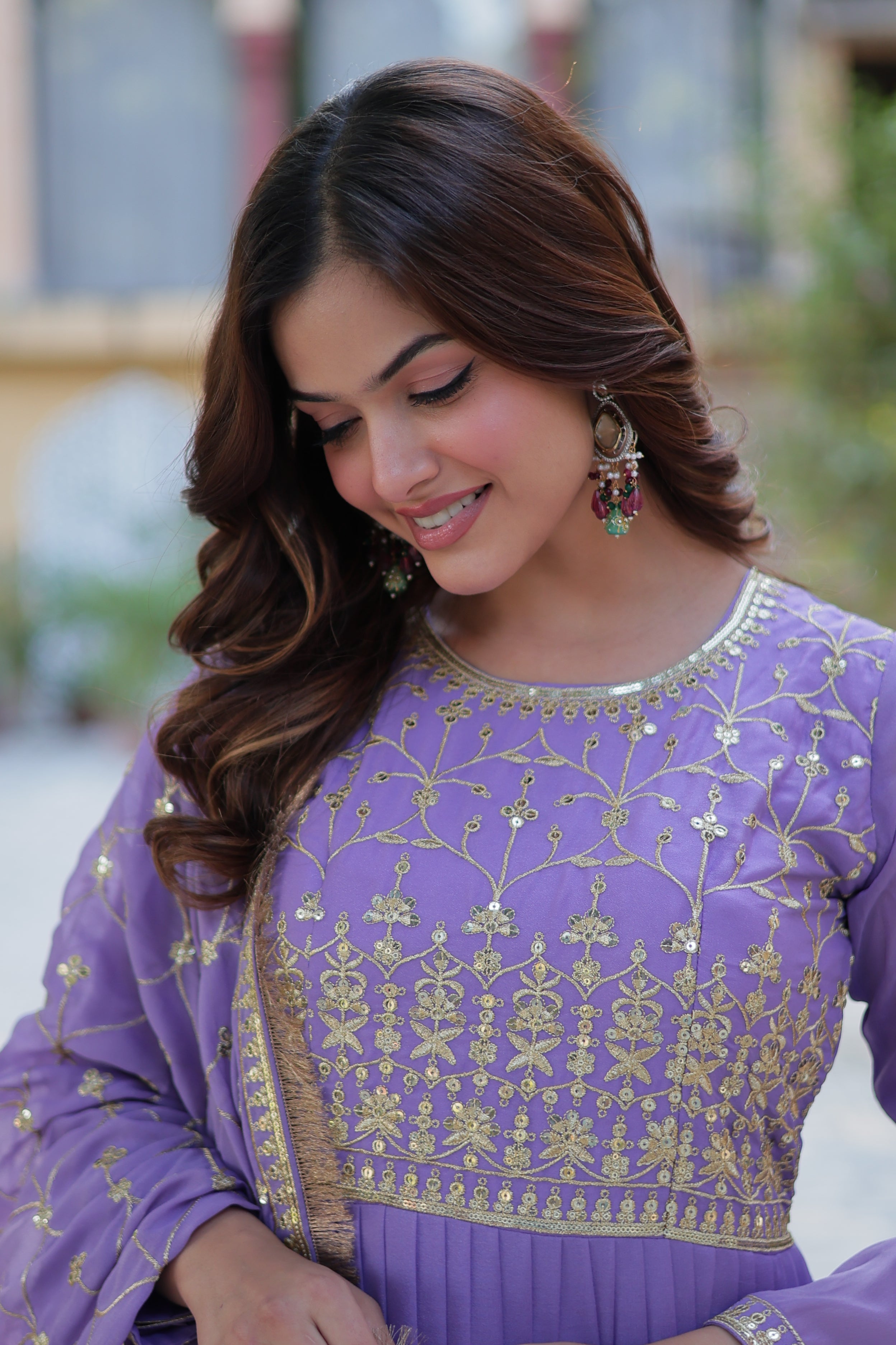 Lilac Purple Anarkali Kurti with Dupatta for Women