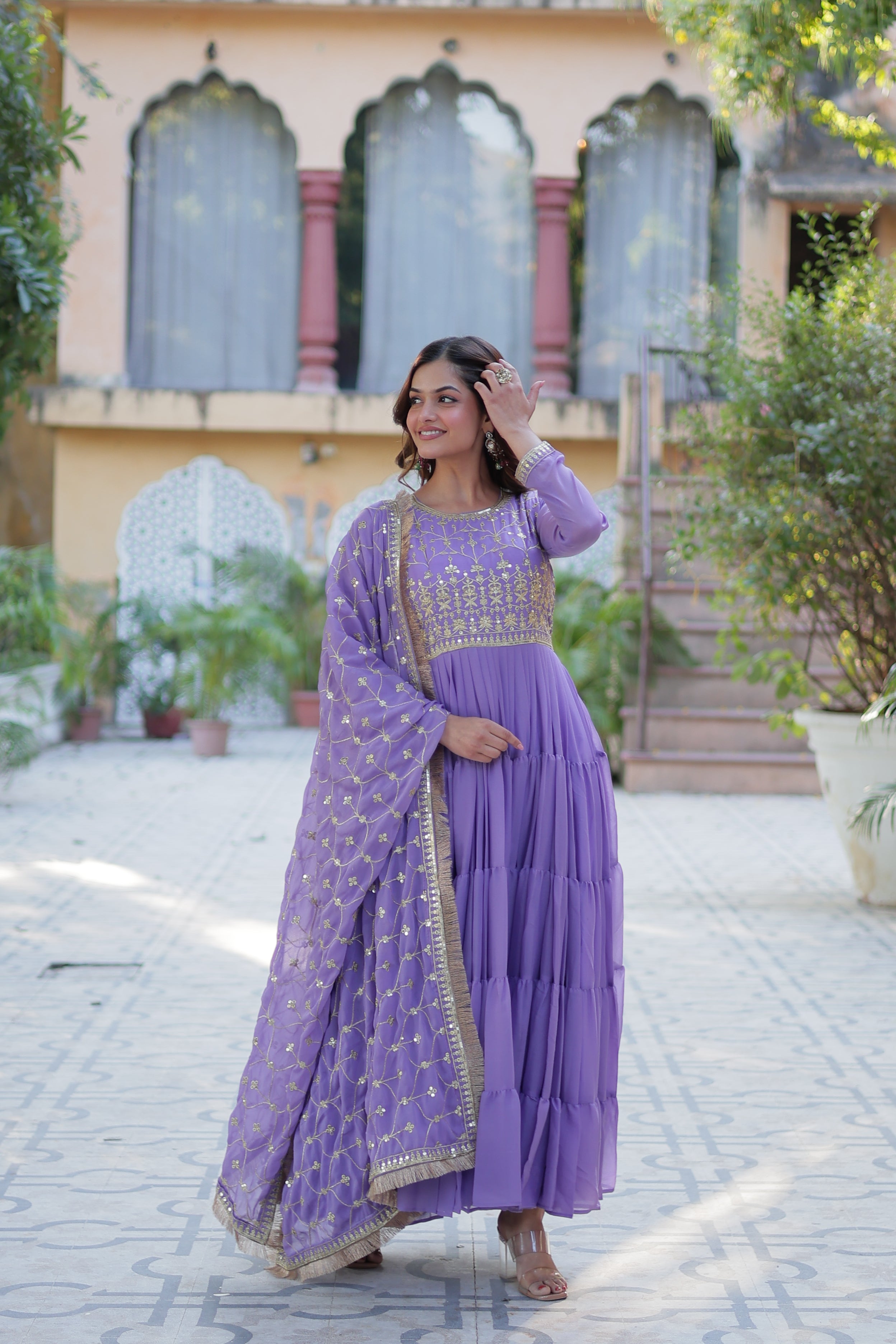 Lilac Purple Anarkali Kurti with Dupatta for Women