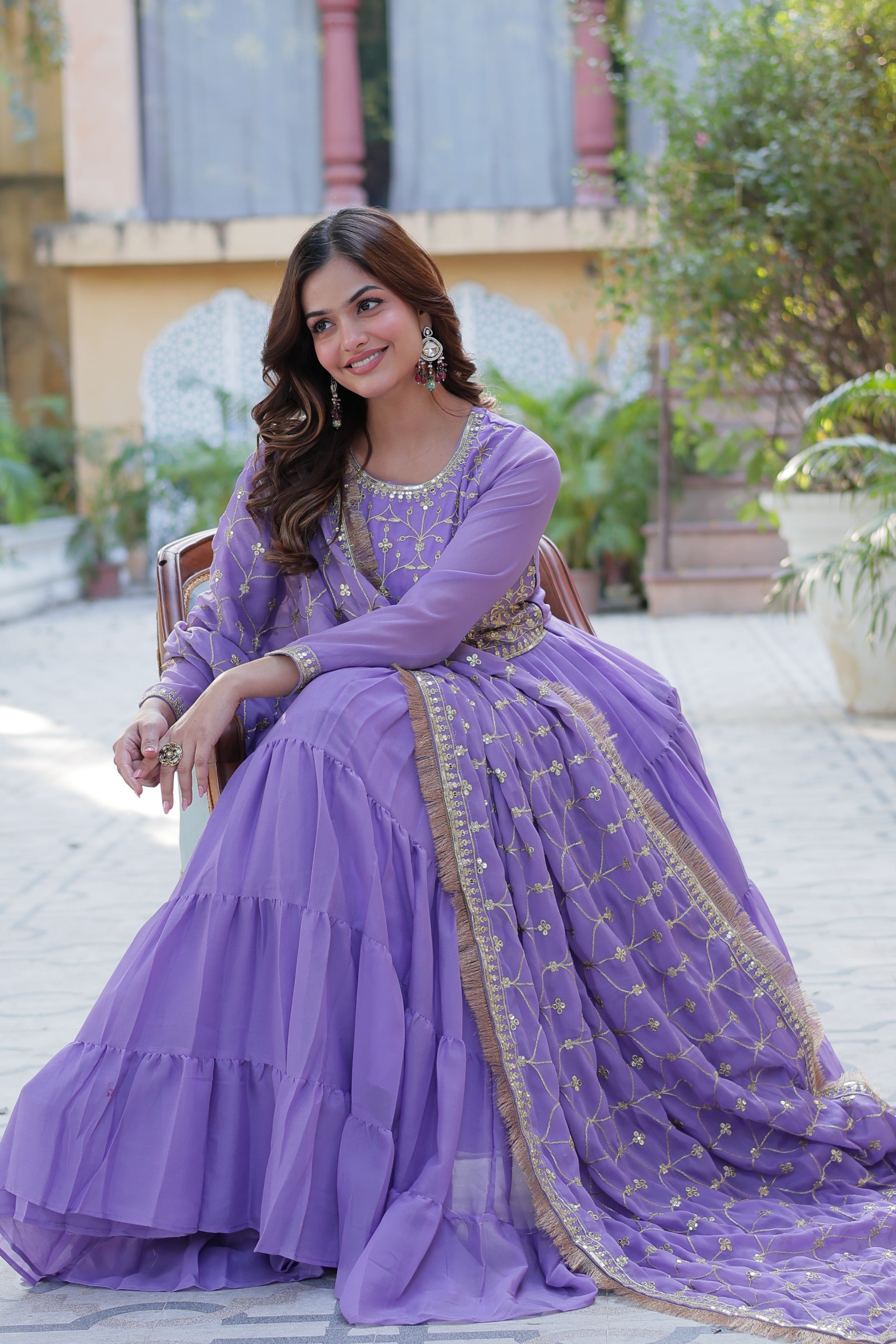 Lilac Purple Anarkali Kurti with Dupatta for Women