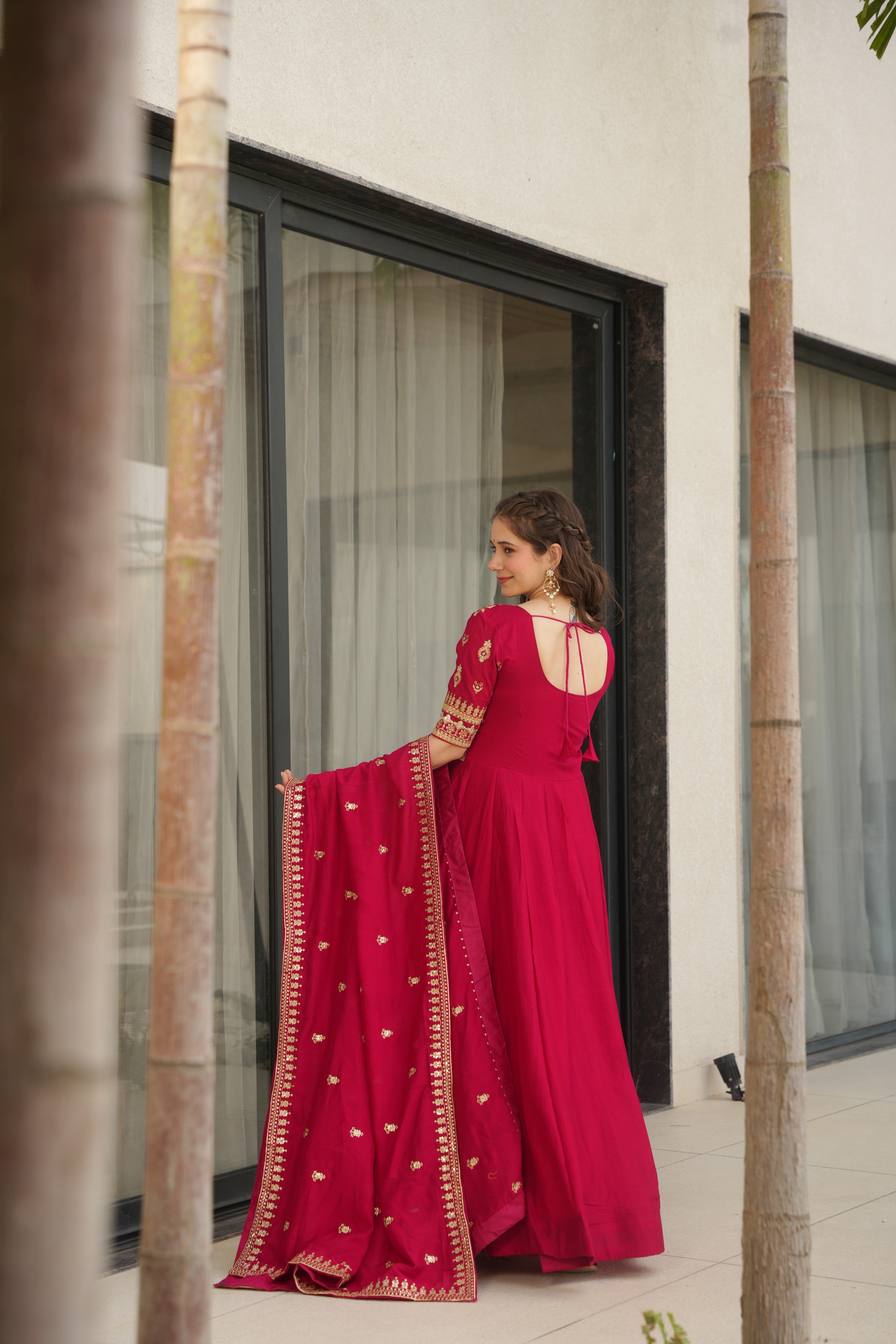 Embroidered Anarkali Kurti with Dupatta for Women