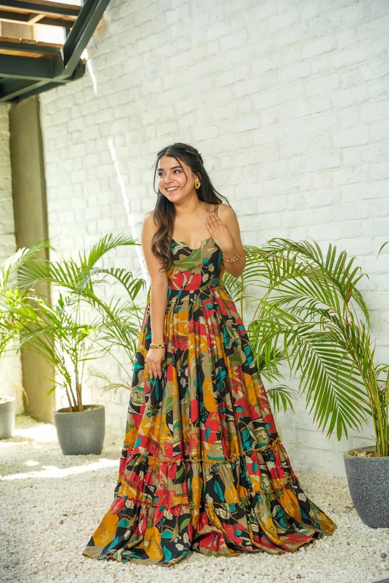 Multicolor Printed Maxi Dress for Women | Sleeveless Flared Long Dress