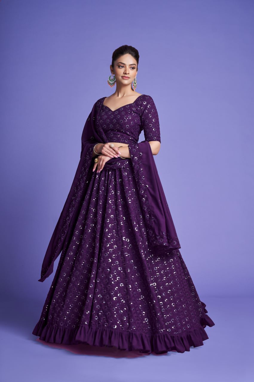 Purple Lehenga Set with Sequin Motifs