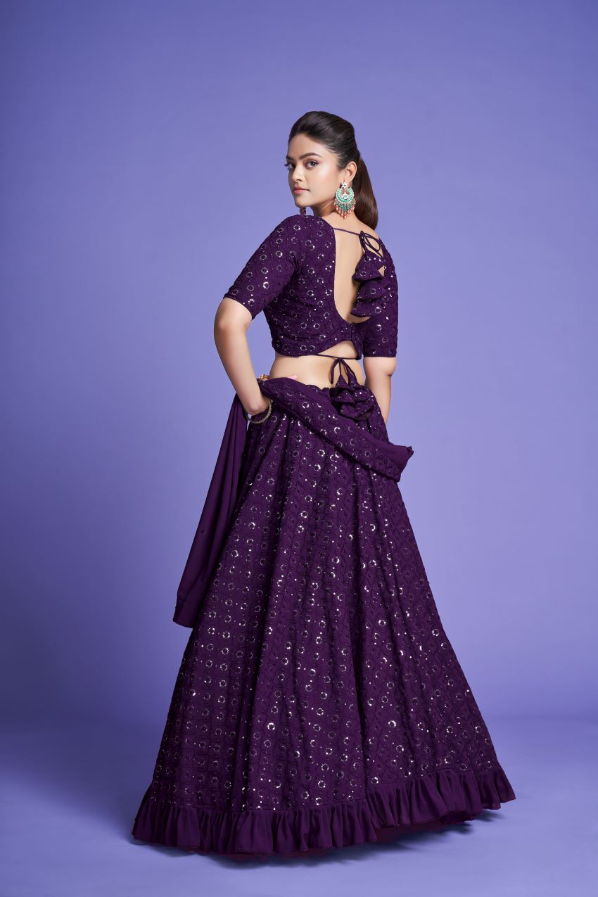 Georgette Engagement Wear Purple Lehenga Choli