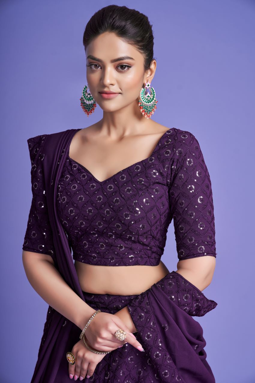 Purple Lehenga Set with Sequin Motifs