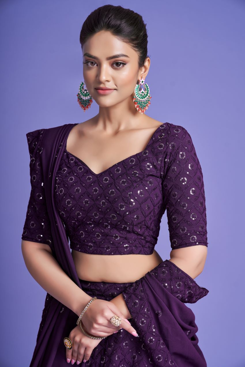 Georgette Engagement Wear Purple Lehenga Choli