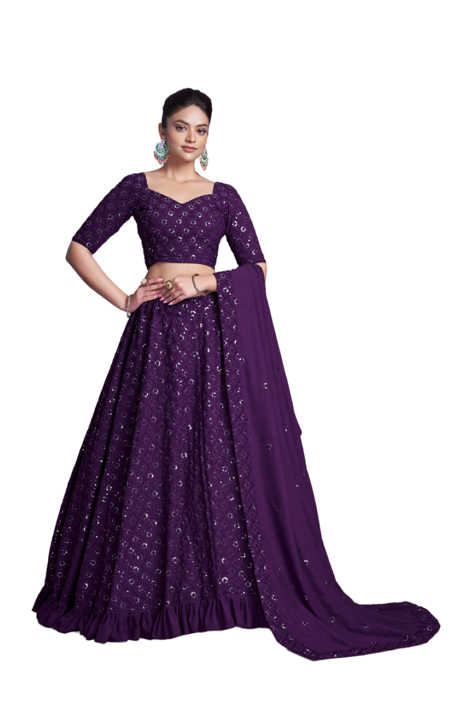 Purple Lehenga Set with Sequin Motifs