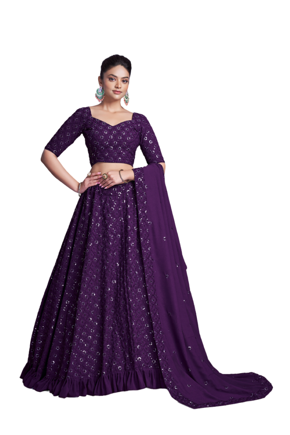 Georgette Engagement Wear Purple Lehenga Choli