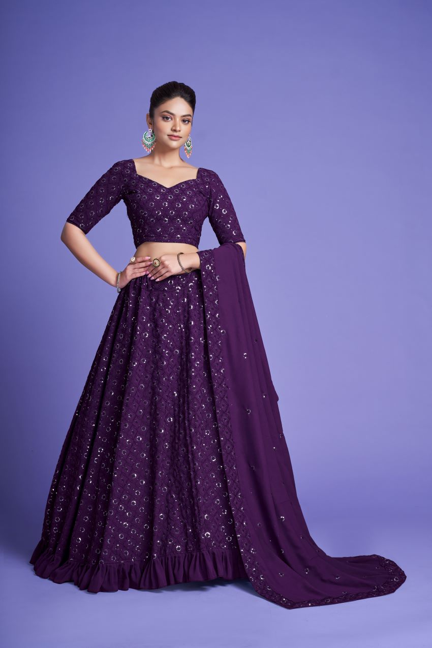 Georgette Engagement Wear Purple Lehenga Choli