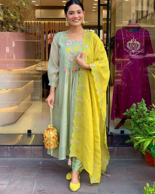 Pastel Green Grace with Sunshine Yellow Touch kurta set