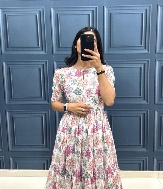 Blooming Elegance Cotton Midi Dress