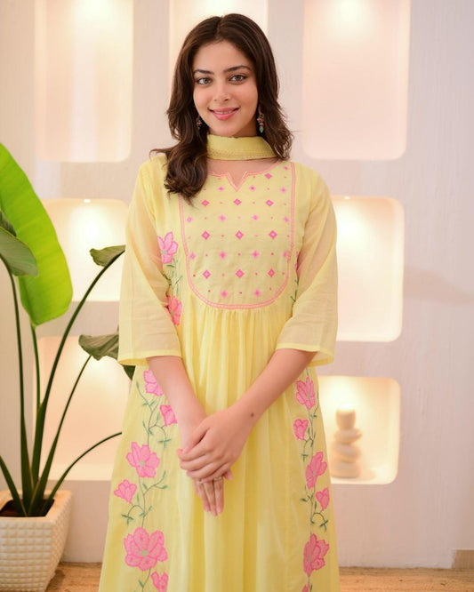Pastel Sunshine yellow kurta set for Women