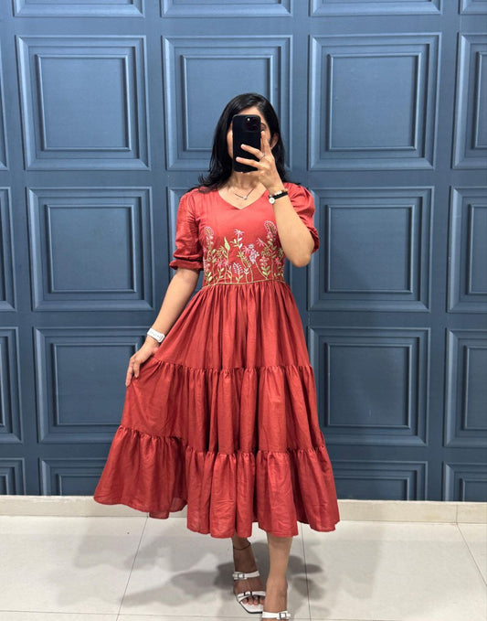 Rusty Bloom Tiered Dress