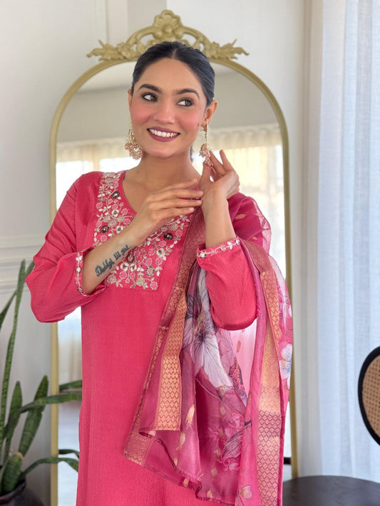 Straight Pink Kurta Set For Women