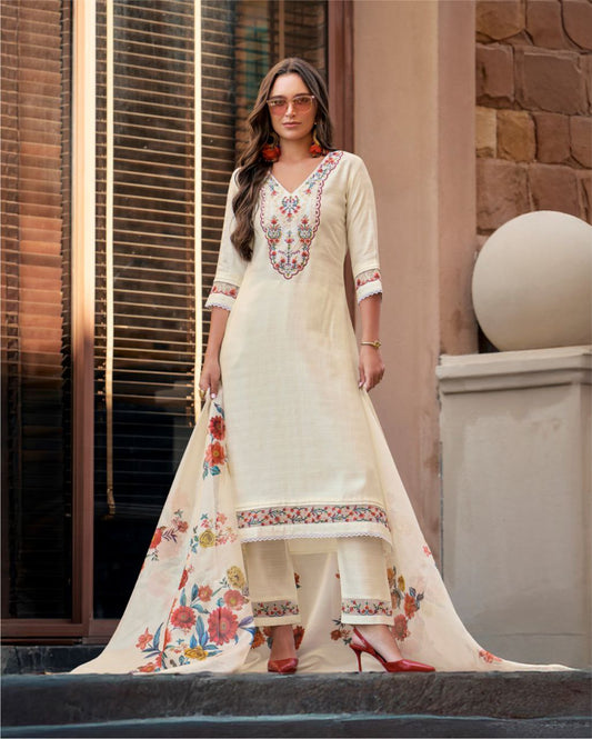Ivory Bloom Embroidered Suit Set