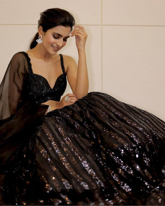 Party Wear Georgette Black Lehenga Choli