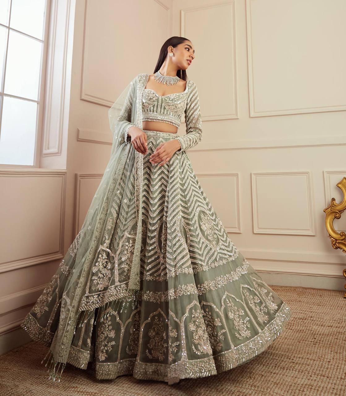 Bridal Wedding Wear Pista Green Lehenga Choli