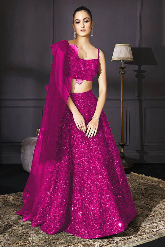 Party Wear Velvet Pink Lehenga Choli