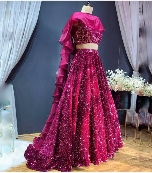 Party Wear Velvet Pink Lehenga Choli