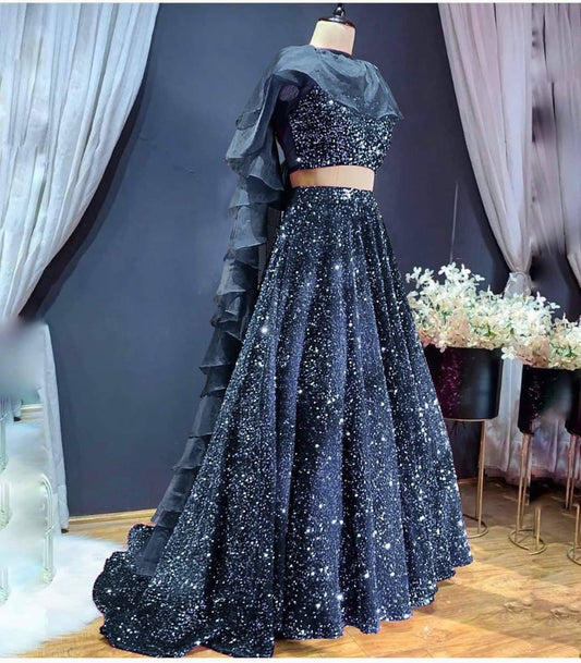 Party Wear Velvet Grey Lehenga Choli