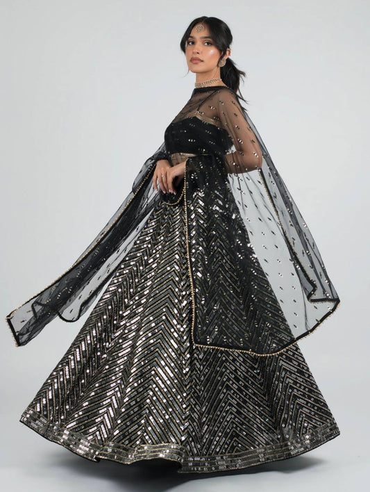 Party Wear Georgette Black Lehenga Choli