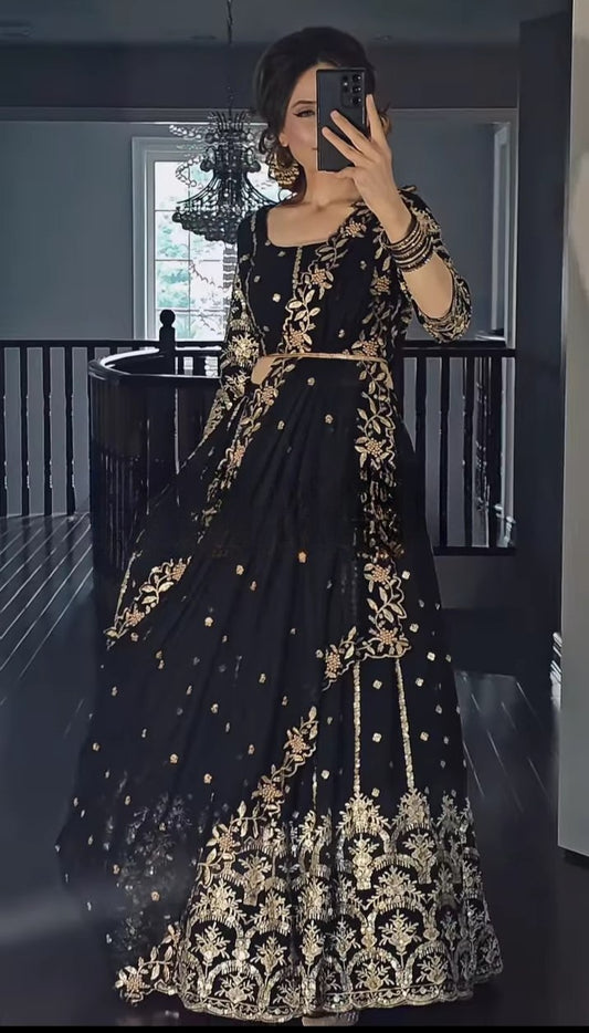 Wedding Wear Georgette Black Lehenga Choli