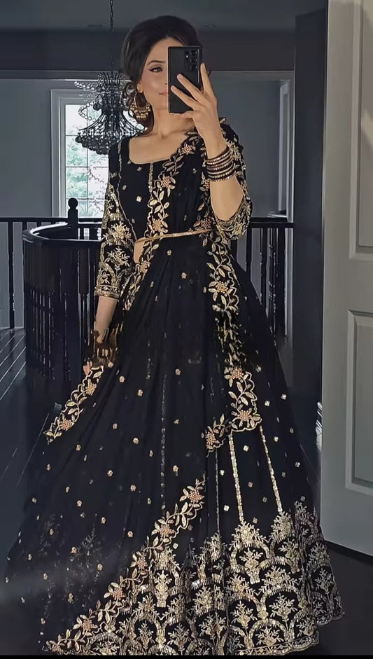 Wedding Wear Georgette Black Lehenga Choli