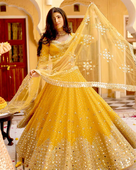 Wedding Wear Georgette Yellow Lehenga Choli