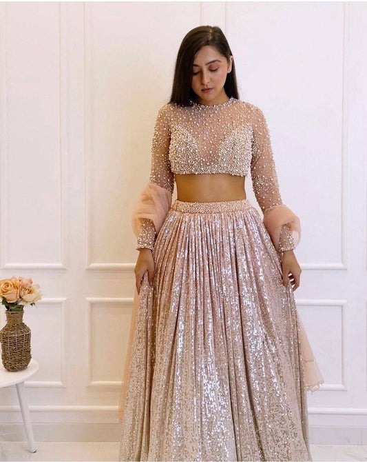 Golden Sequence Party Wear Lehenga Choli