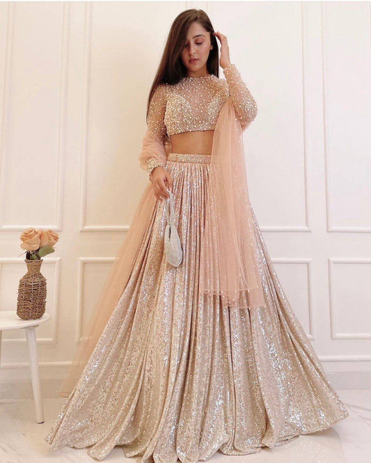 Golden Sequence Party Wear Lehenga Choli