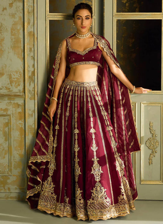 Kasturi Silk Maroon Wedding Lehenga Choli