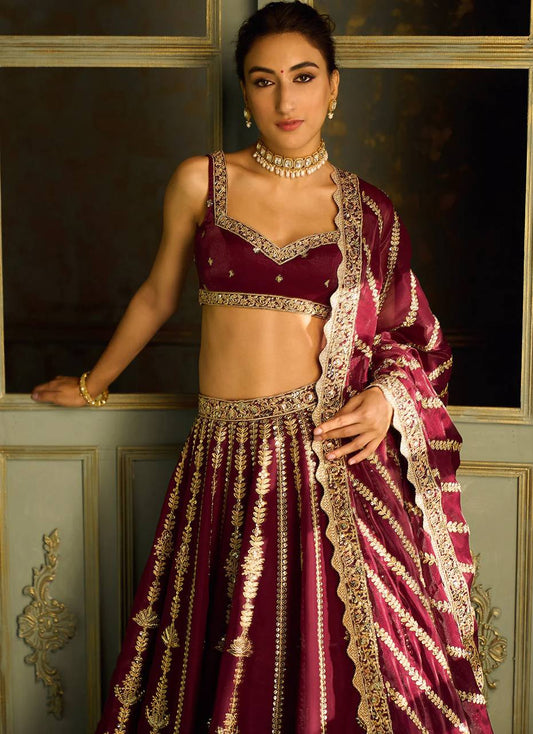 Kasturi Silk Maroon Wedding Lehenga Choli