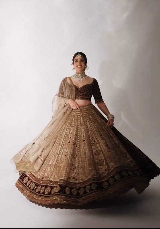 Silk Bridal Wear Beige Lehenga Choli