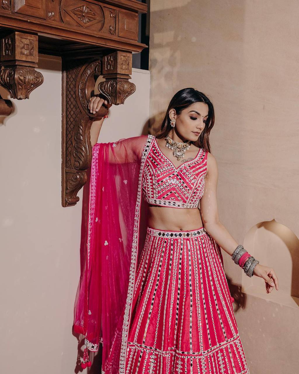 Silk Bridesmaid Pink Lehenga Choli With Dupatta