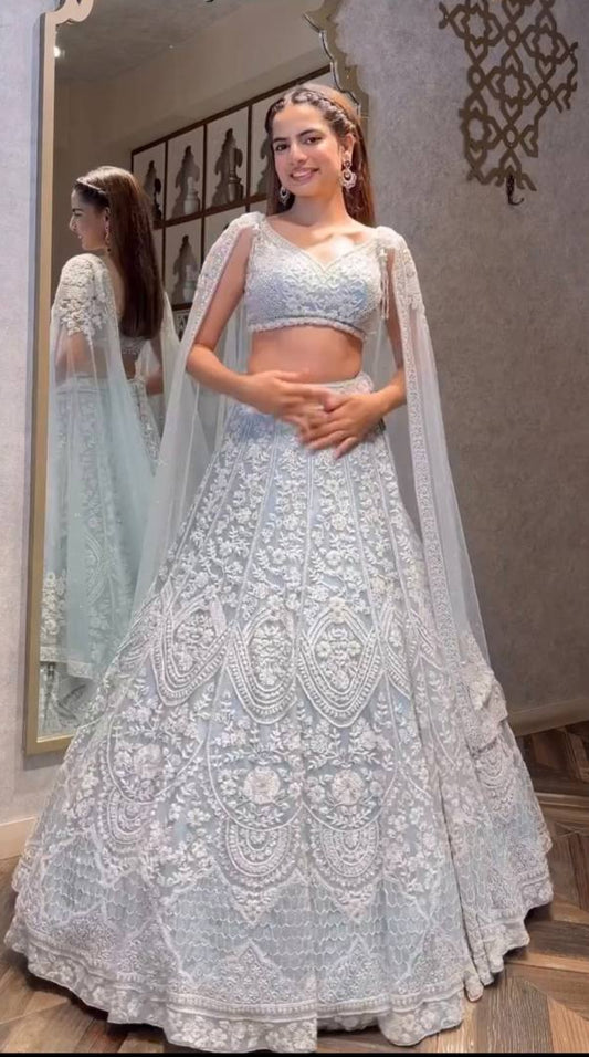 Wedding Wear Net White Lehenga Choli