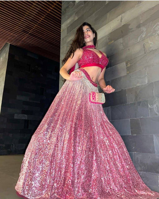 Party Wear Satin Silk Pink Lehenga Choli