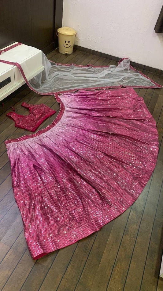 Party Wear Satin Silk Pink Lehenga Choli