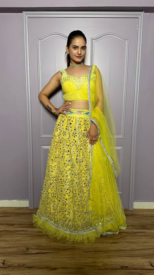 Wedding Wear Georgette Yellow Lehenga Choli