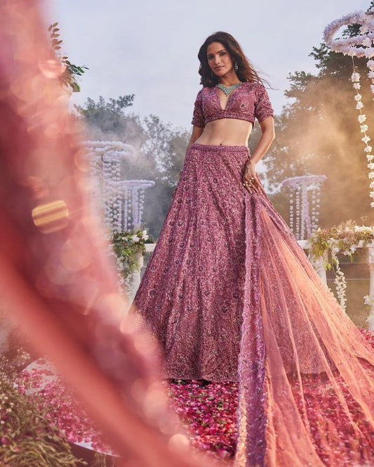 Bridal Wear Silk Sequence Pink Lehenga Choli