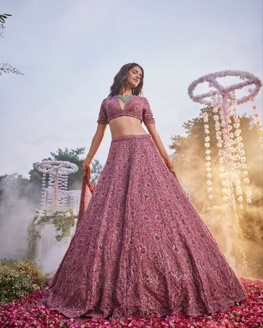 Bridal Wear Silk Sequence Pink Lehenga Choli